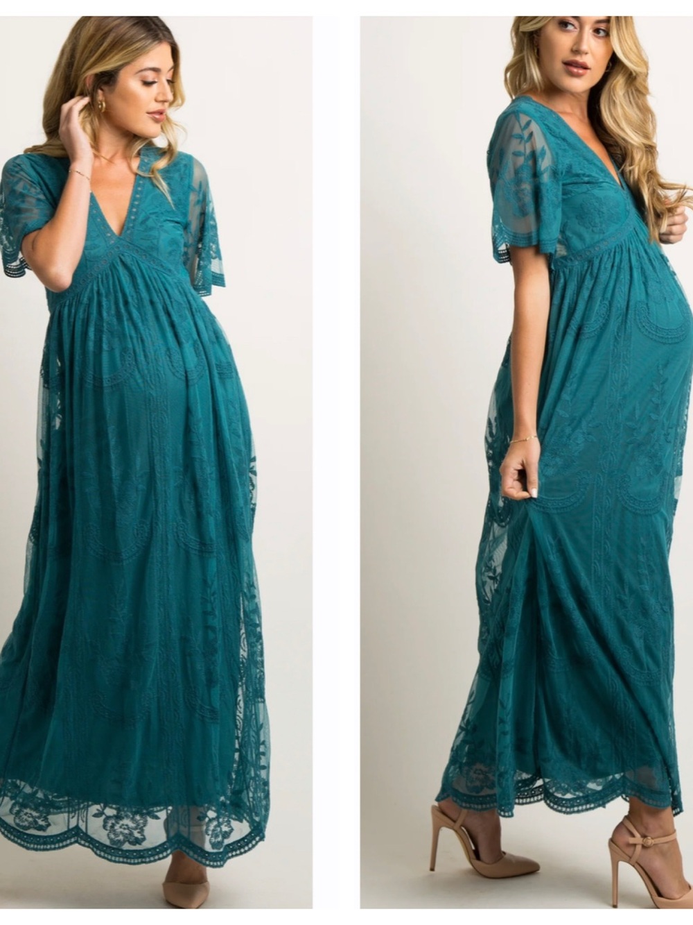 Pinkblush Green Lace Mesh Overlay Maternity Maxi Dress Women’s Size XL NEW